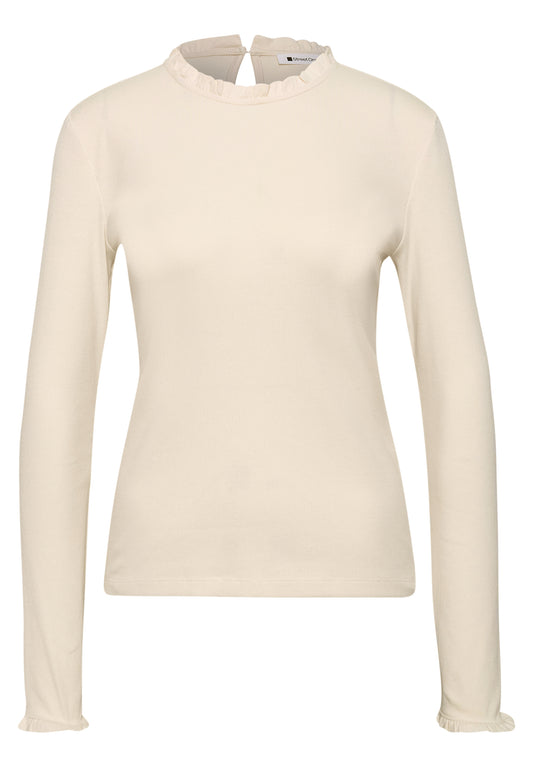Street One Damen Langarmshirt mit Rundhals und Rüschen - Beige pure beige
