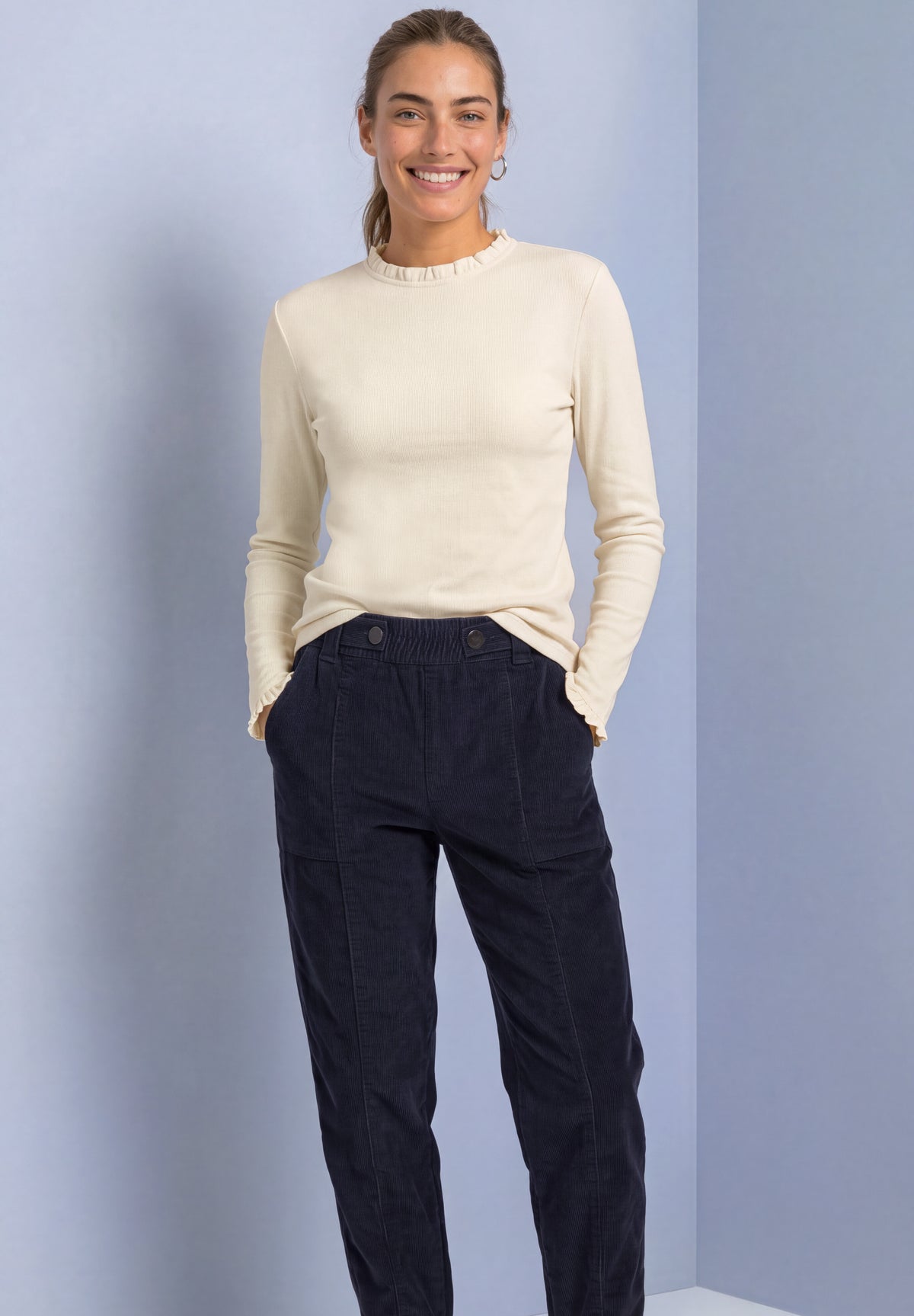 Street One Damen Langarmshirt mit Rundhals und Rüschen - Beige pure beige