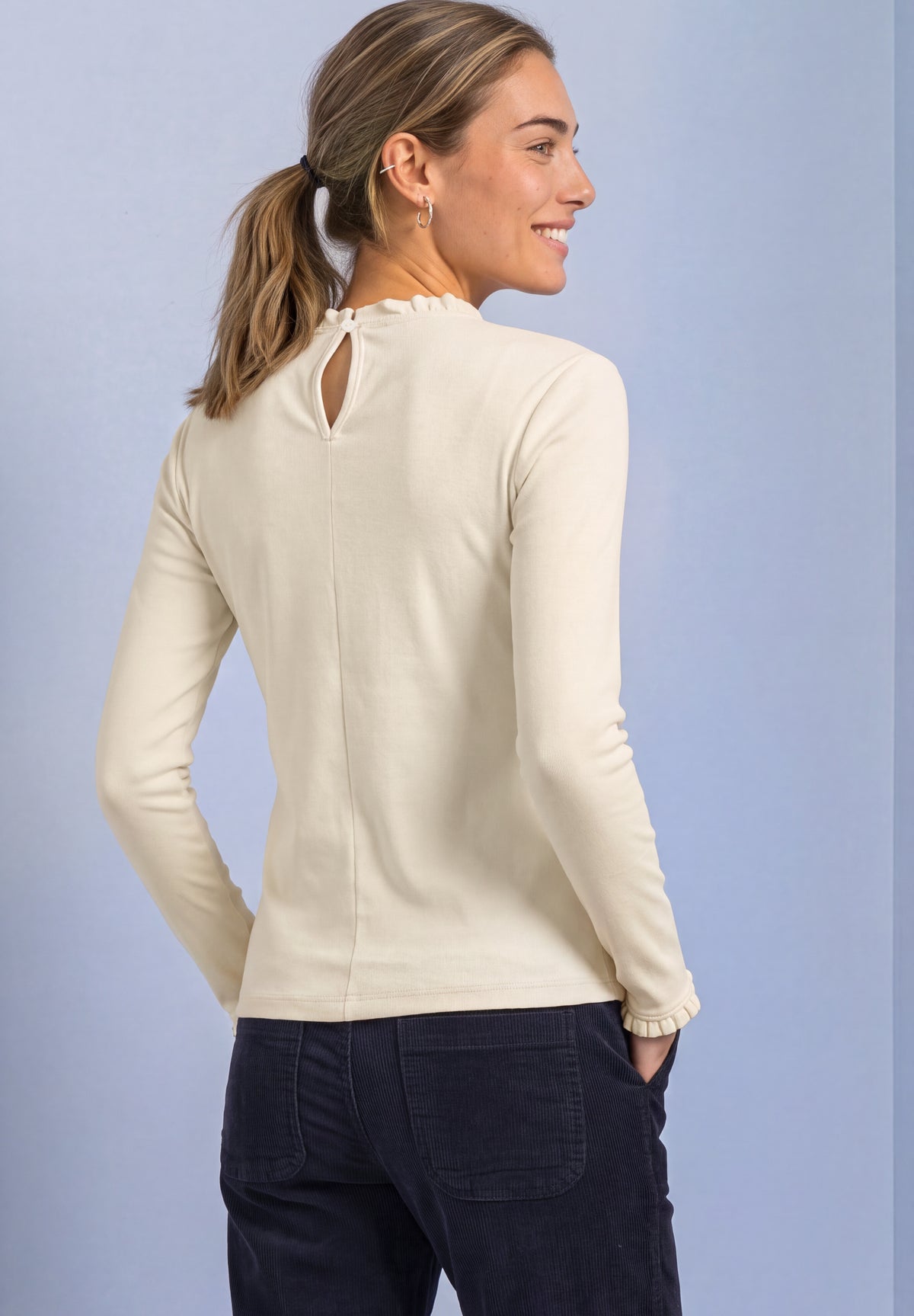 Street One Damen Langarmshirt mit Rundhals und Rüschen - Beige pure beige