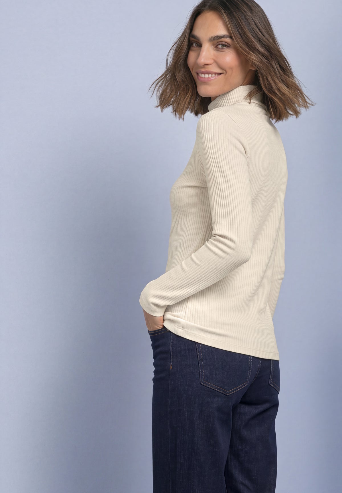 Street One Damen Basic Rollkragenshirt - Beige pure beige