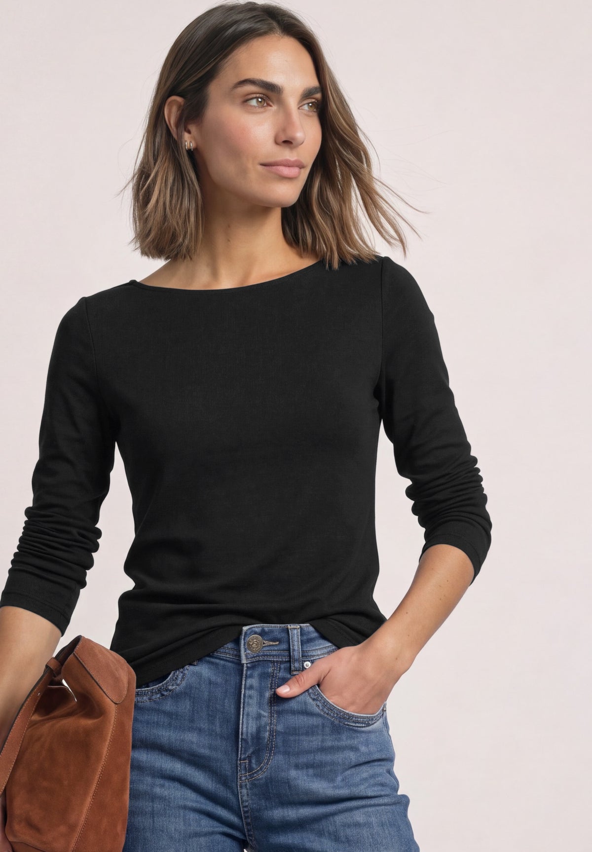 Street One Damen Basic Shirt mit U-Boot-Ausschnitt - Schwarz Black
