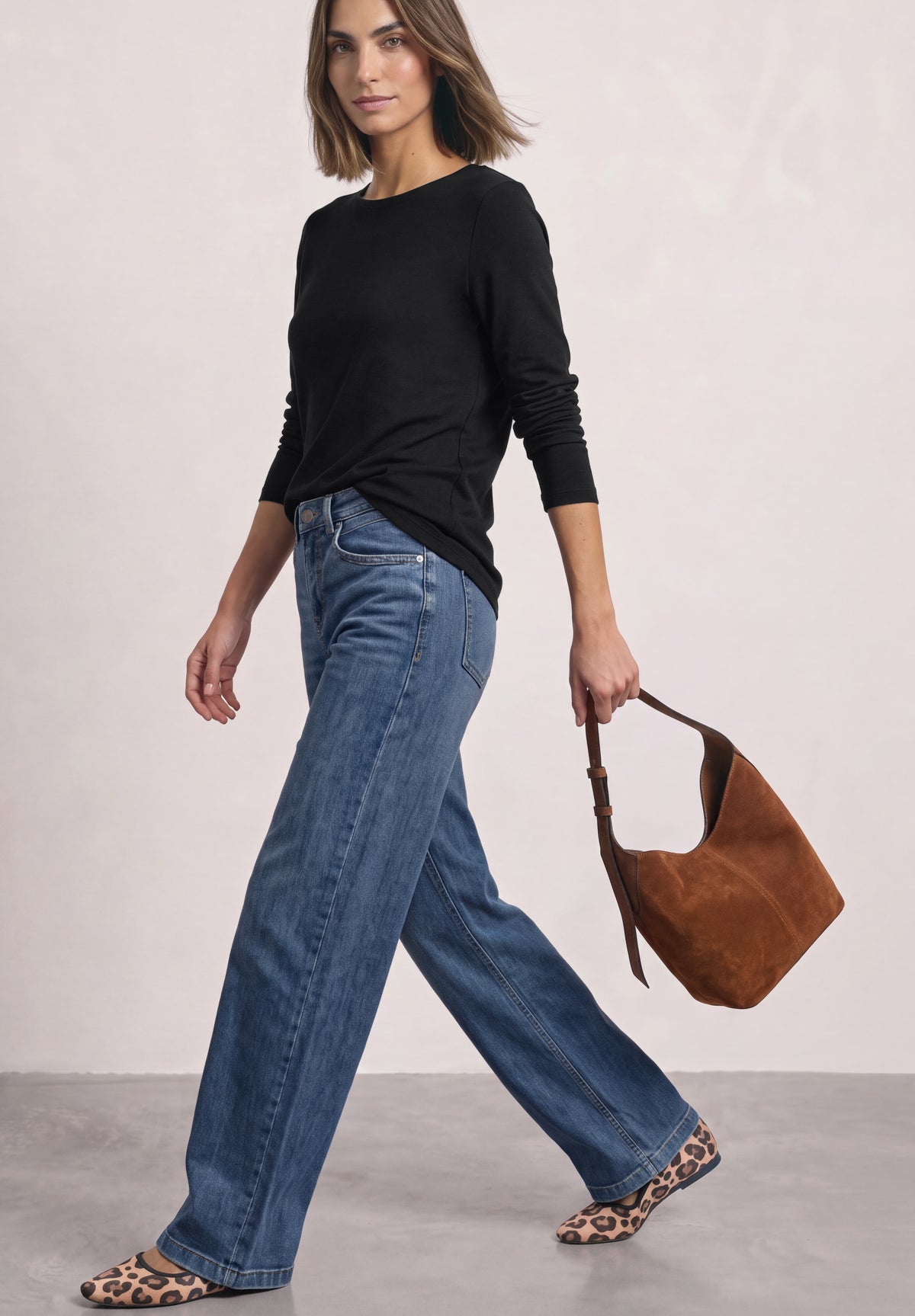 Street One Damen Basic Shirt mit U-Boot-Ausschnitt - Schwarz Black