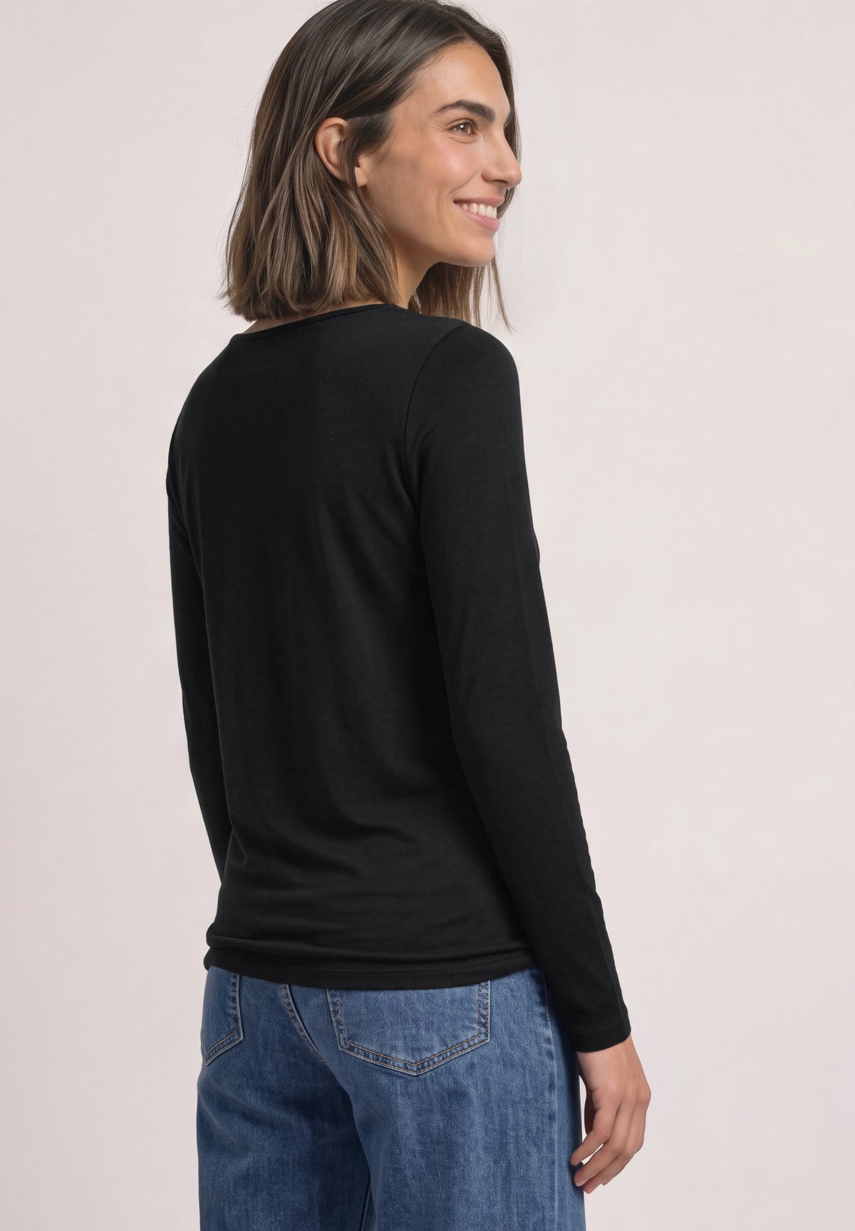 Street One Damen Basic Shirt mit U-Boot-Ausschnitt - Schwarz Black