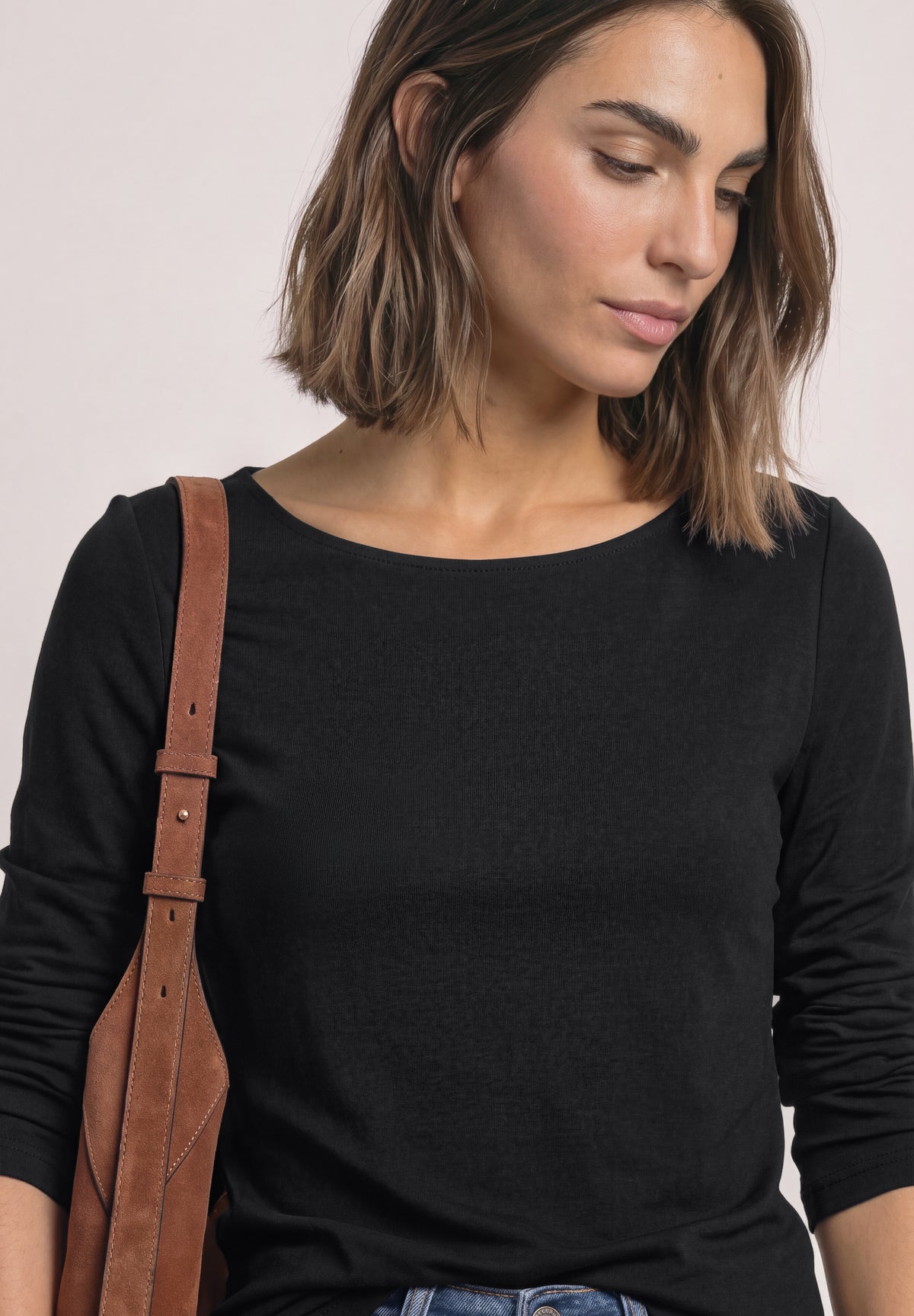 Street One Damen Basic Shirt mit U-Boot-Ausschnitt - Schwarz Black