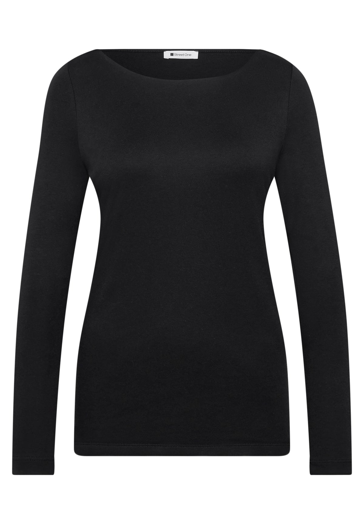 Street One Damen Basic Shirt mit U-Boot-Ausschnitt - Schwarz Black