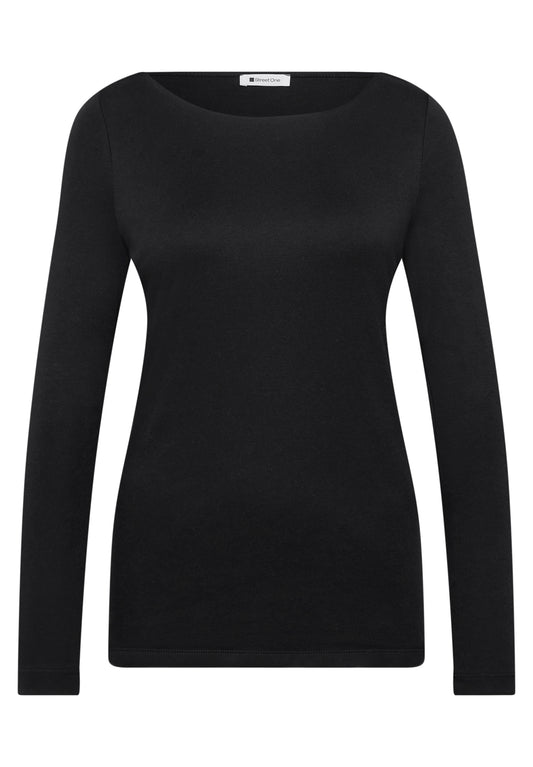Street One Damen Basic Shirt mit U-Boot-Ausschnitt - Schwarz Black