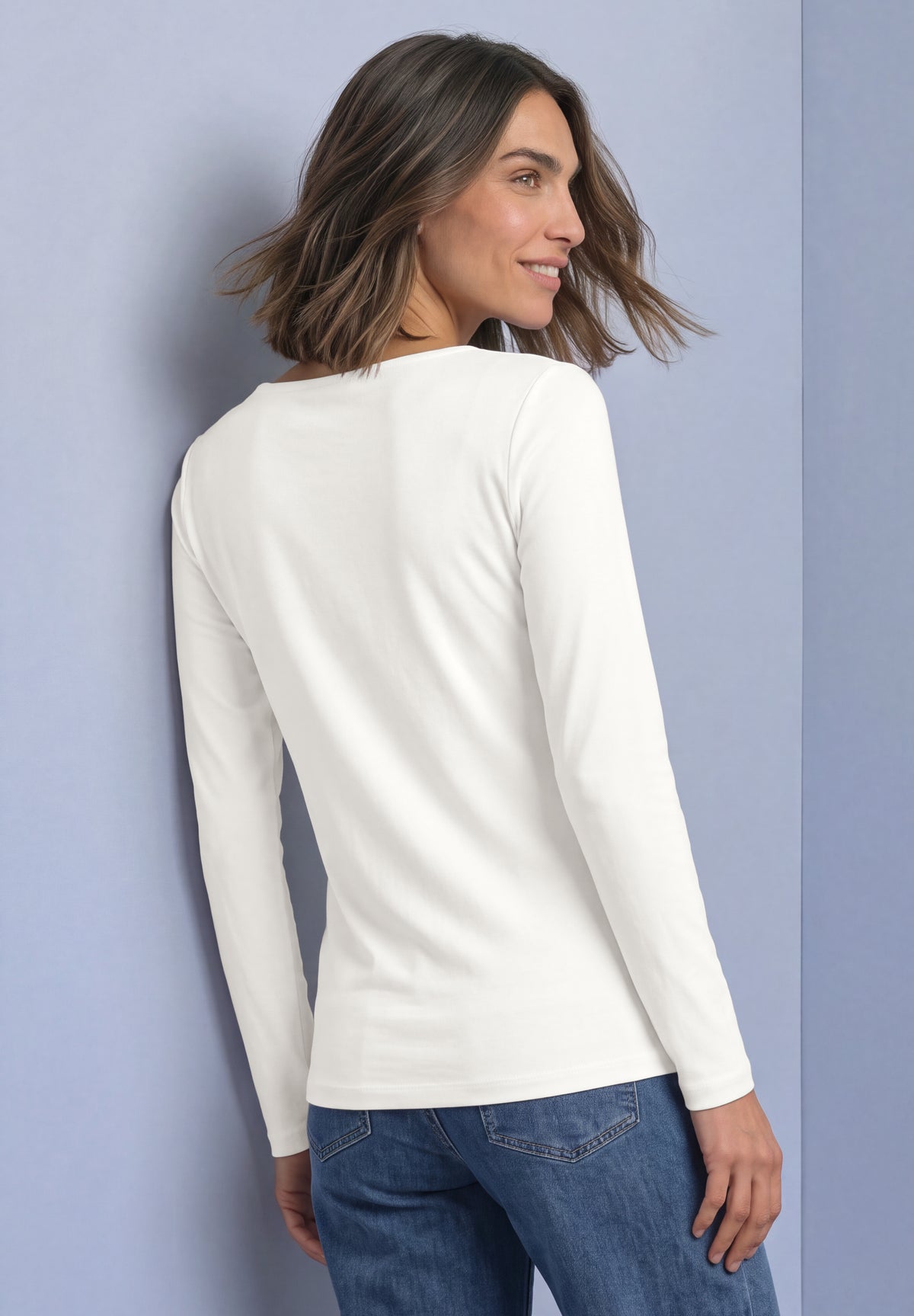 Street One Damen Basic Shirt mit U-Boot-Ausschnitt - Wollweiß wollweiß