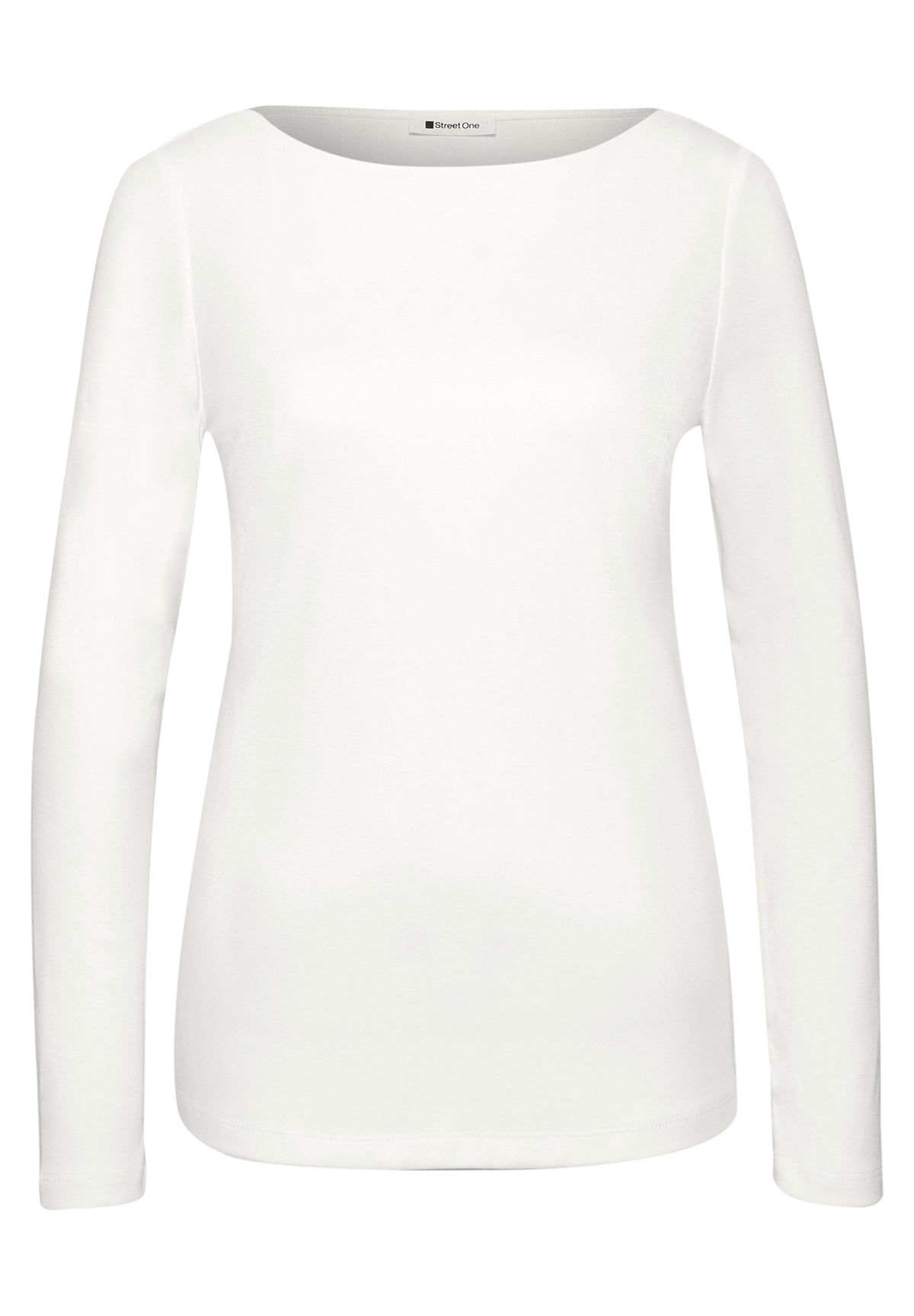 Street One Damen Basic Shirt mit U-Boot-Ausschnitt - Wollweiß wollweiß