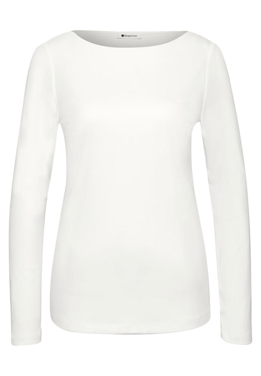 Street One Damen Basic Shirt mit U-Boot-Ausschnitt - Wollweiß wollweiß
