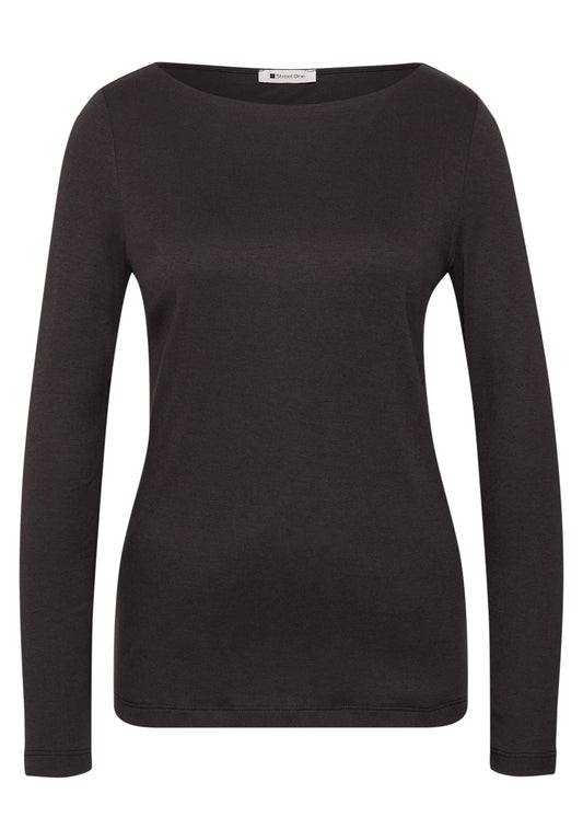 Street One Damen Basic Shirt mit U-Boot-Ausschnitt - Dunkelbraun black coffee