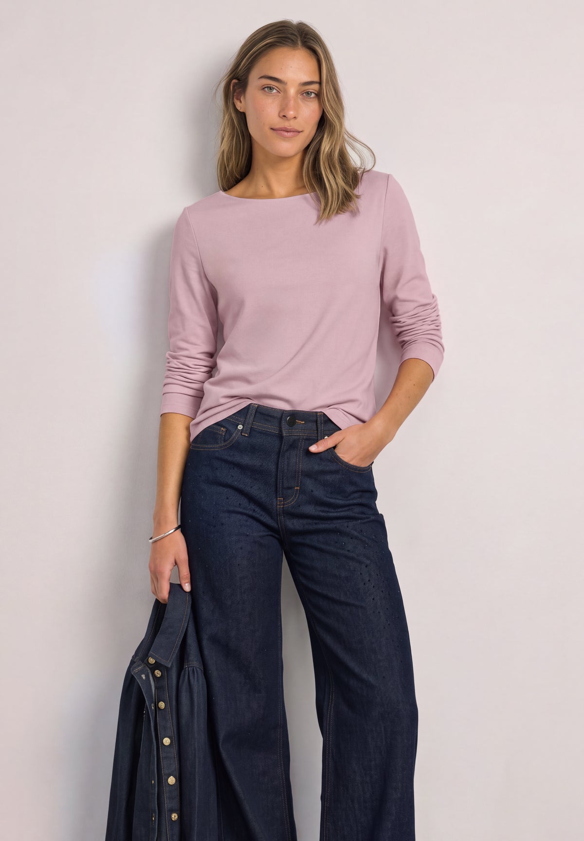 Street One Damen Basic Shirt mit U-Boot-Ausschnitt - Rosa quiet rose