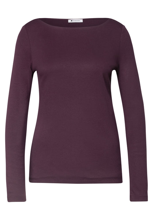 Street One Damen Basic Shirt mit U-Boot-Ausschnitt - Pflaumenlila berry plum