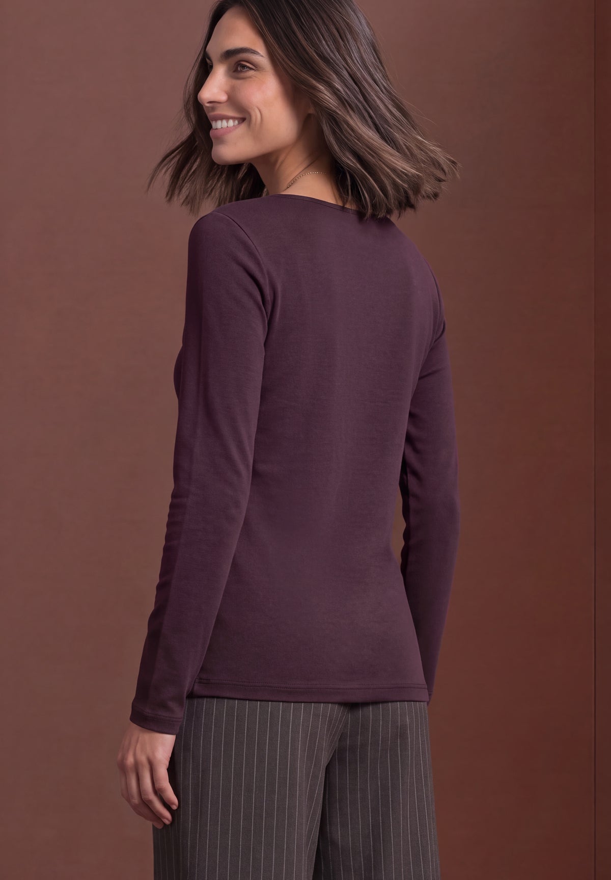 Street One Damen Basic Shirt mit U-Boot-Ausschnitt - Pflaumenlila berry plum