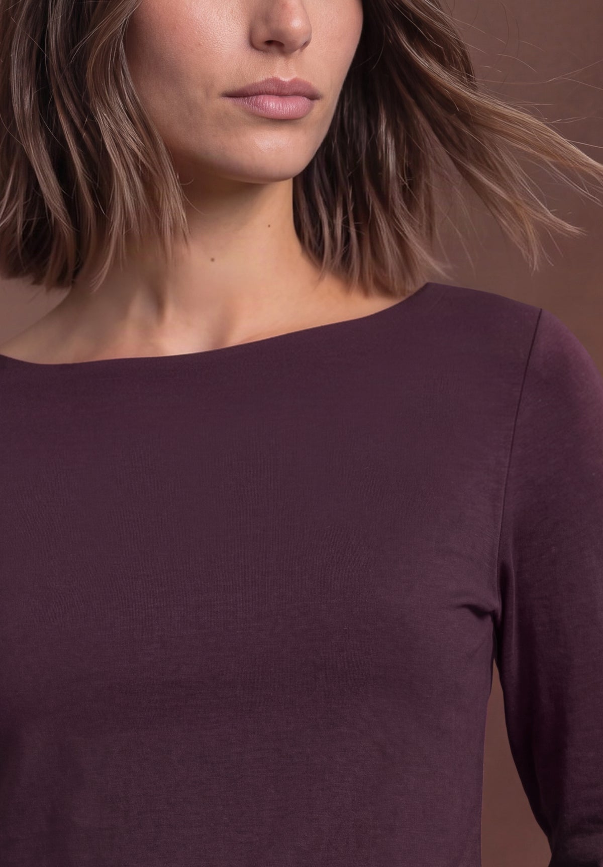Street One Damen Basic Shirt mit U-Boot-Ausschnitt - Pflaumenlila berry plum