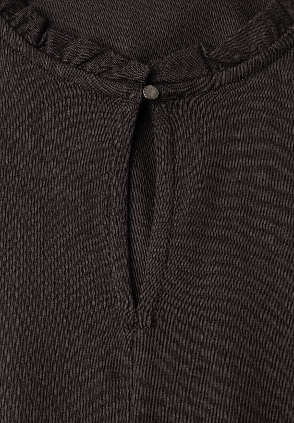 Street One Damen Basic Shirt mit Rüschen und Cut-Out - Dunkelbraun black coffee