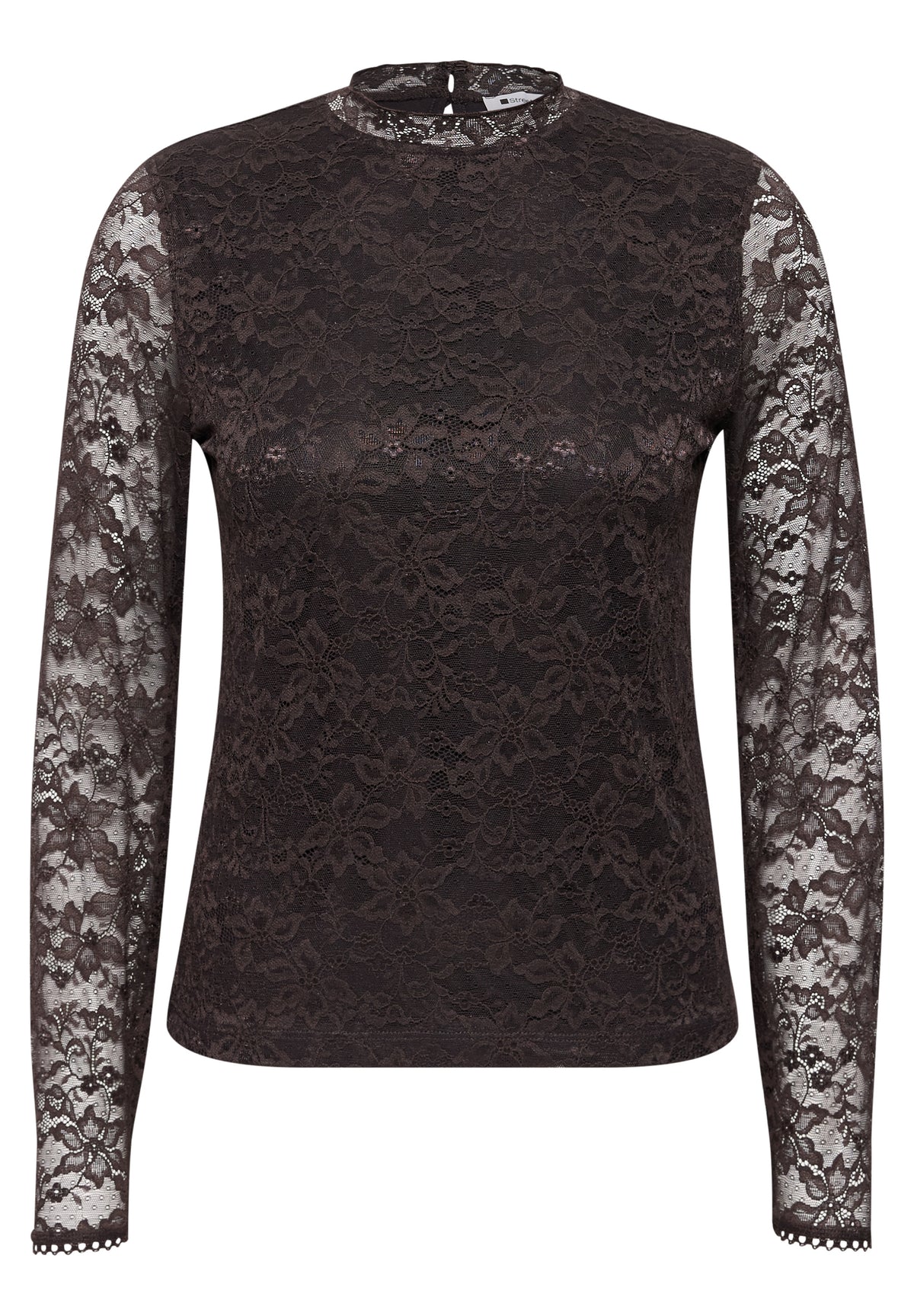 Street One Damen Langarmshirt aus Spitze - Dunkelbraun black coffee