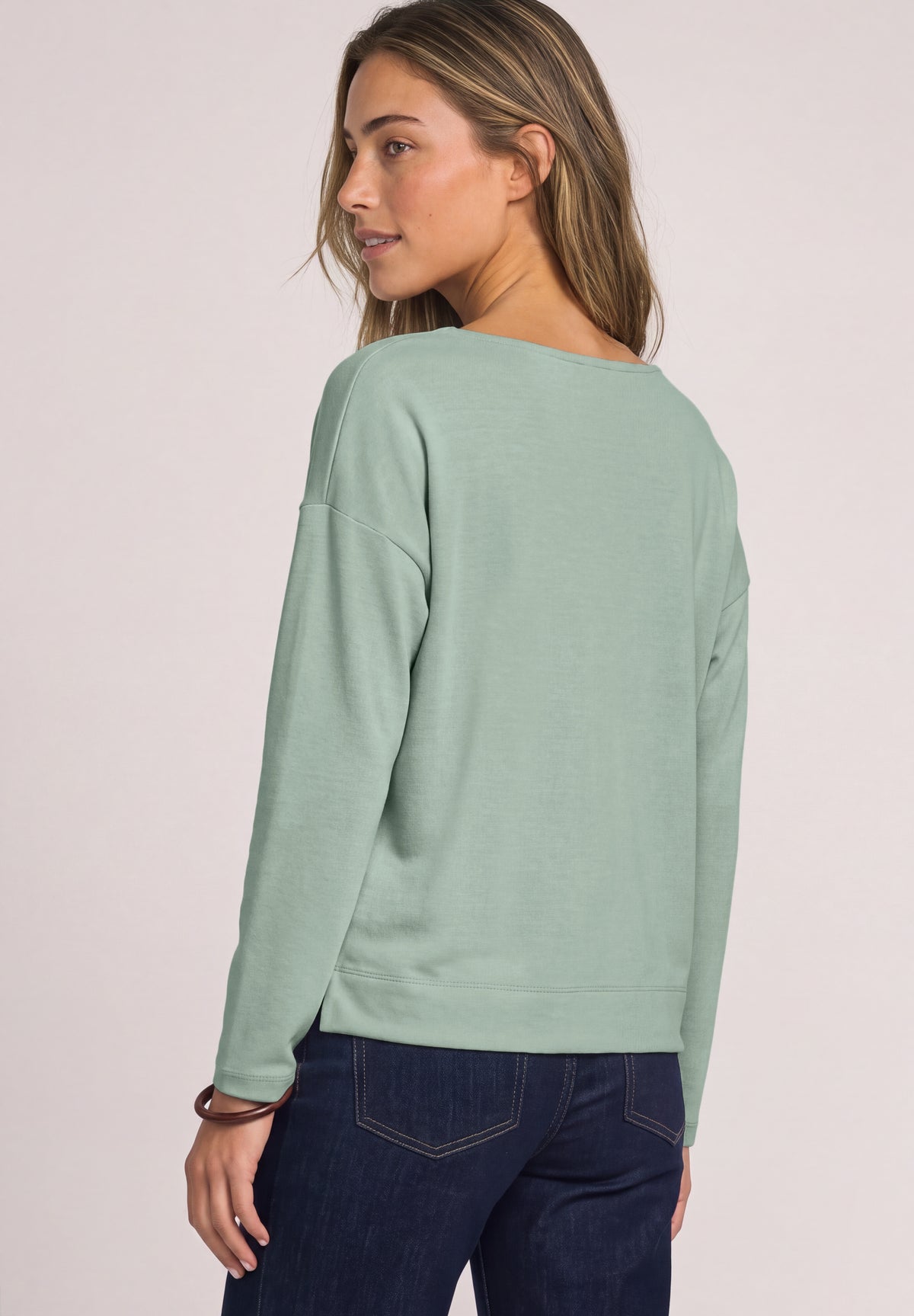 Street One Damen Langarmshirt mit V-Ausschnitt und Spitze - Eukalyptusgrün eucalyptus green