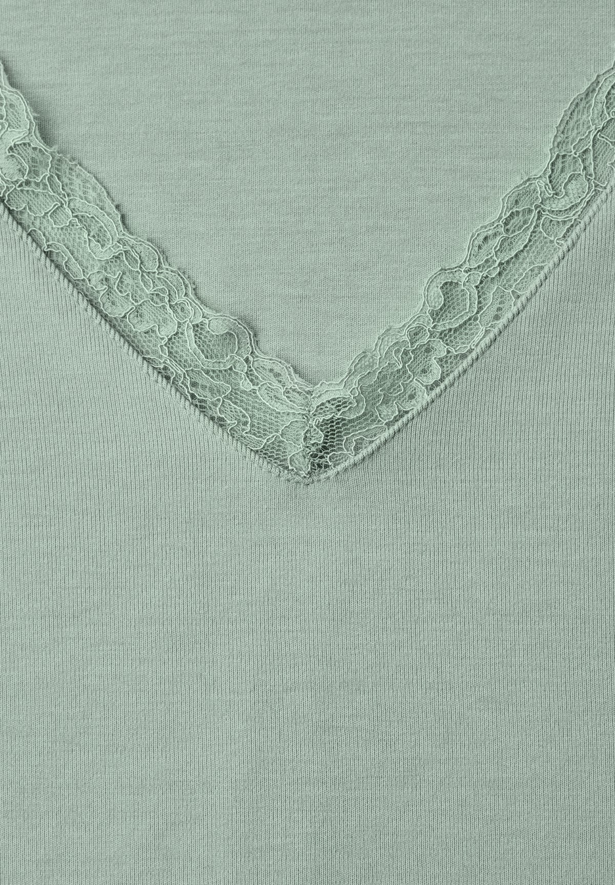 Street One Damen Langarmshirt mit V-Ausschnitt und Spitze - Eukalyptusgrün eucalyptus green