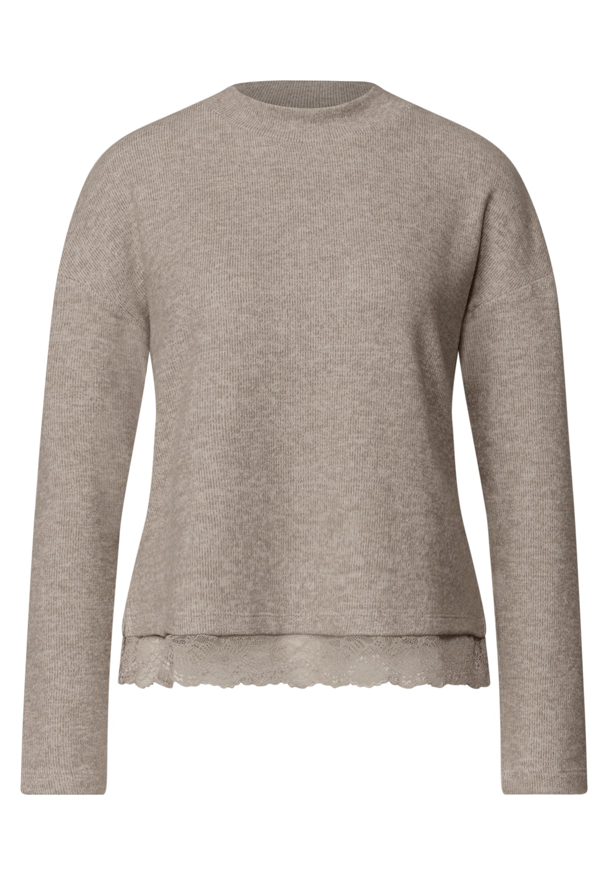 Street One Damen Langarmshirt mit Spitzenborte - Bernstein meliert sanded amber mel.
