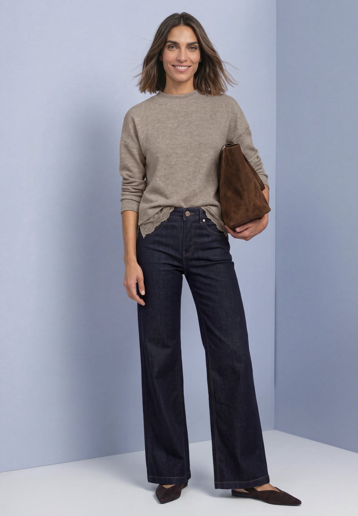 Street One Damen Langarmshirt mit Spitzenborte - Bernstein meliert sanded amber mel.