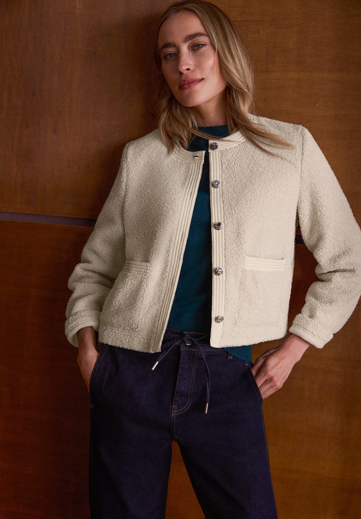 Street One Damen Teddy-Jacke mit Strukturdetails - Sandbeige clay sand