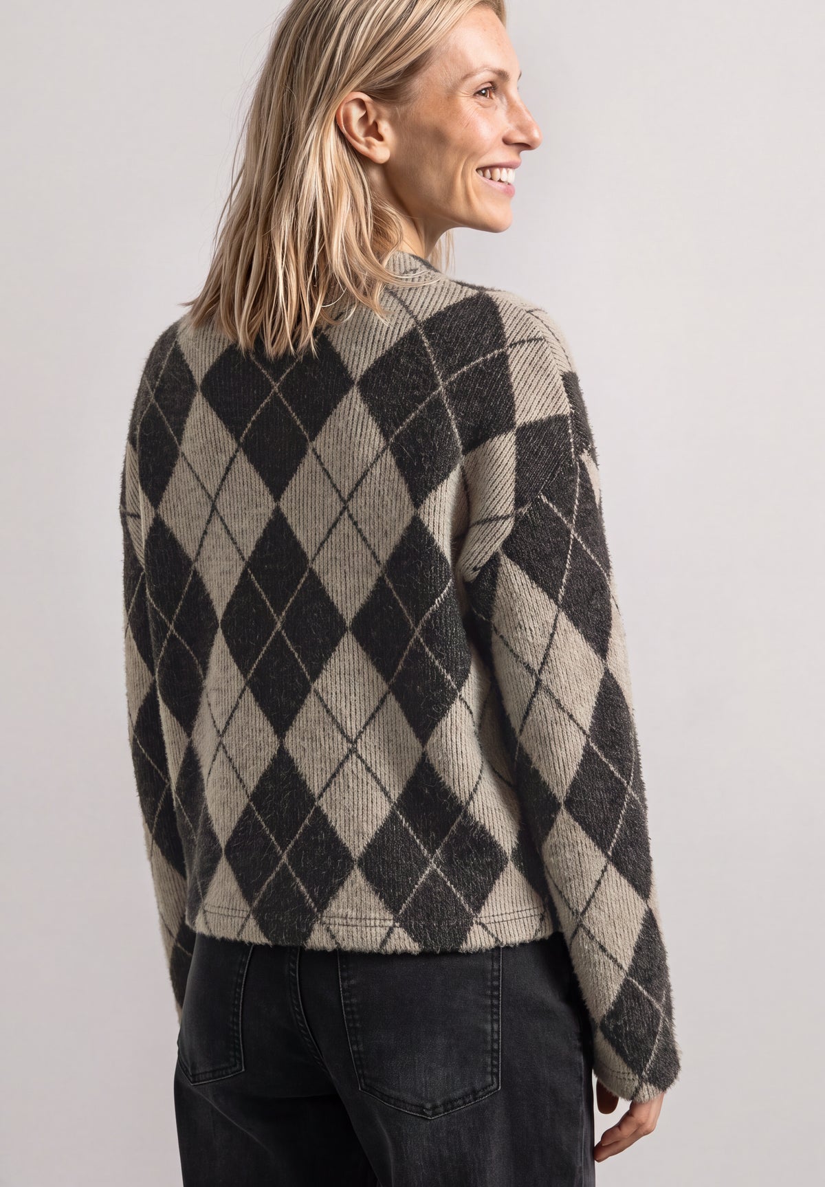 Street One Damen Langarmshirt mit Turtle Neck und Muster - Sand clay sand