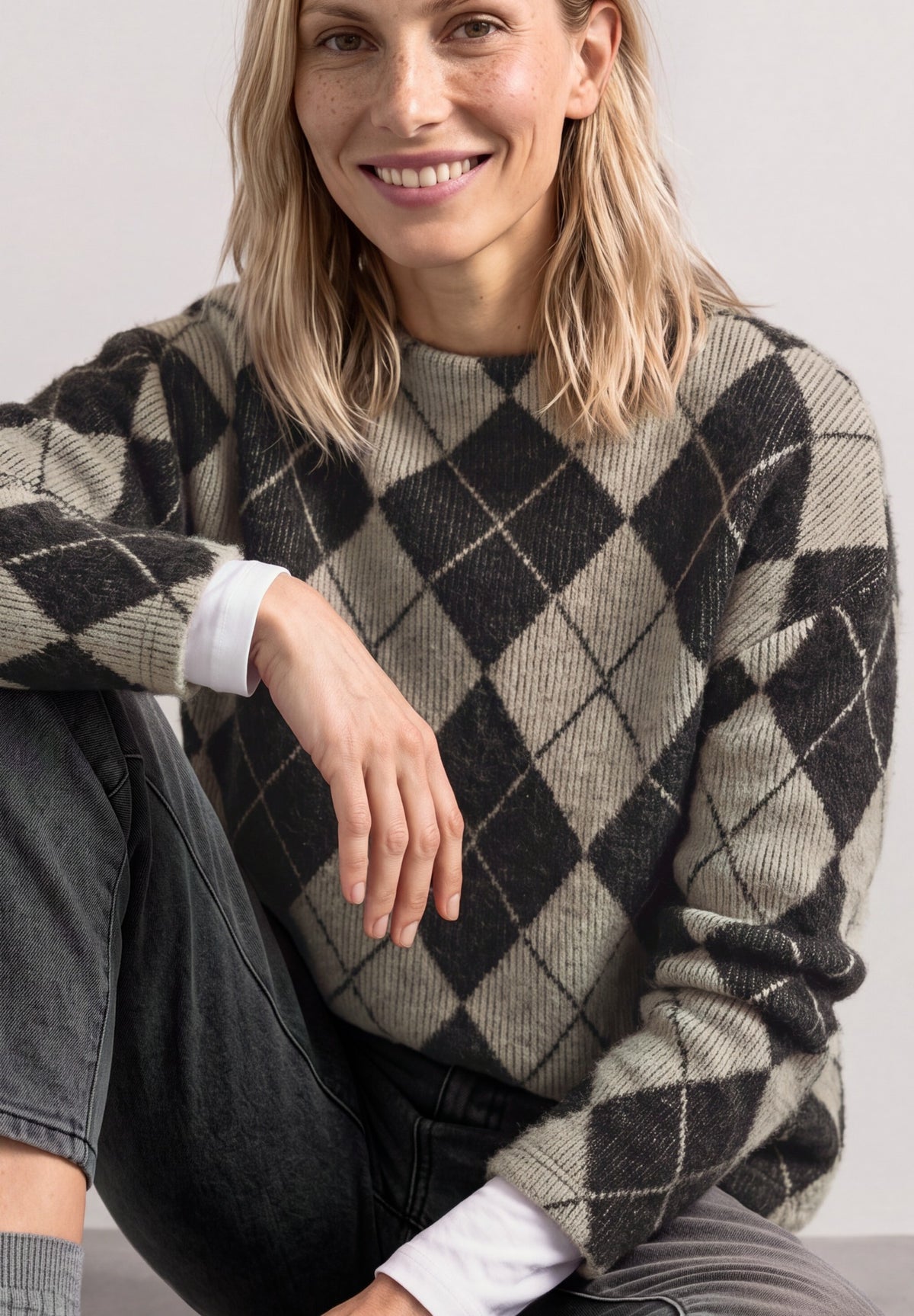 Street One Damen Langarmshirt mit Turtle Neck und Muster - Sand clay sand