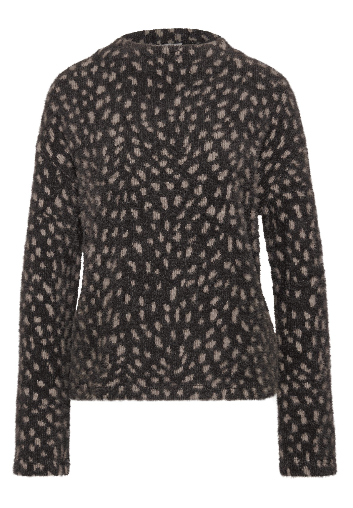Street One Damen Langarmshirt mit Turtle Neck und Muster - Dunkelbraun black coffee