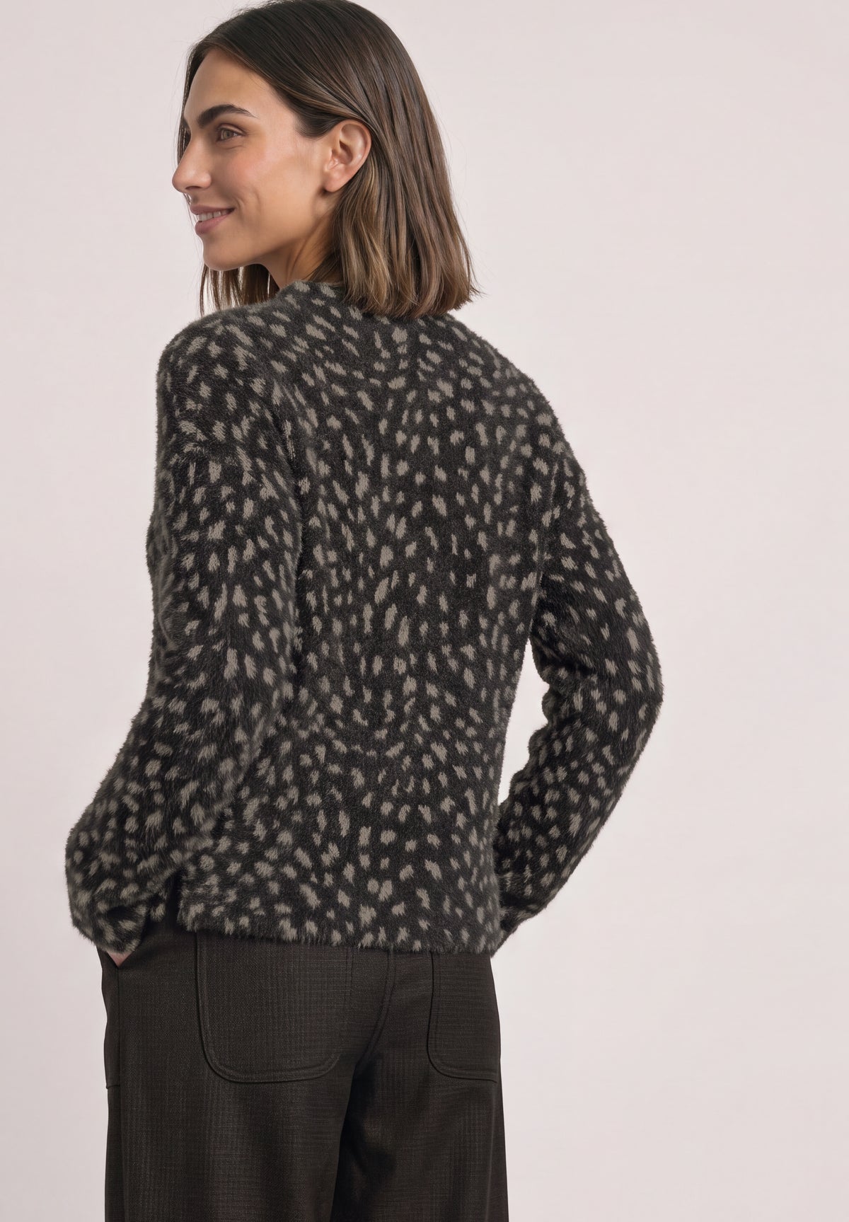 Street One Damen Langarmshirt mit Turtle Neck und Muster - Dunkelbraun black coffee