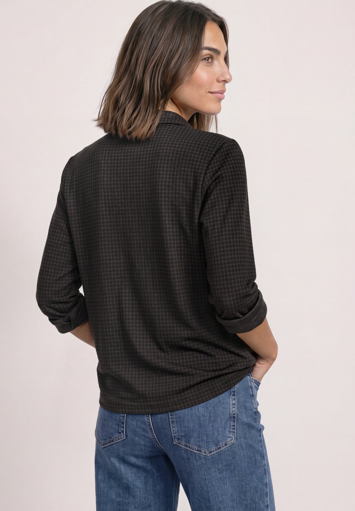Street One Damen Langarm-Jerseyshirt im Blusen-Look - Dunkelbraun black coffee