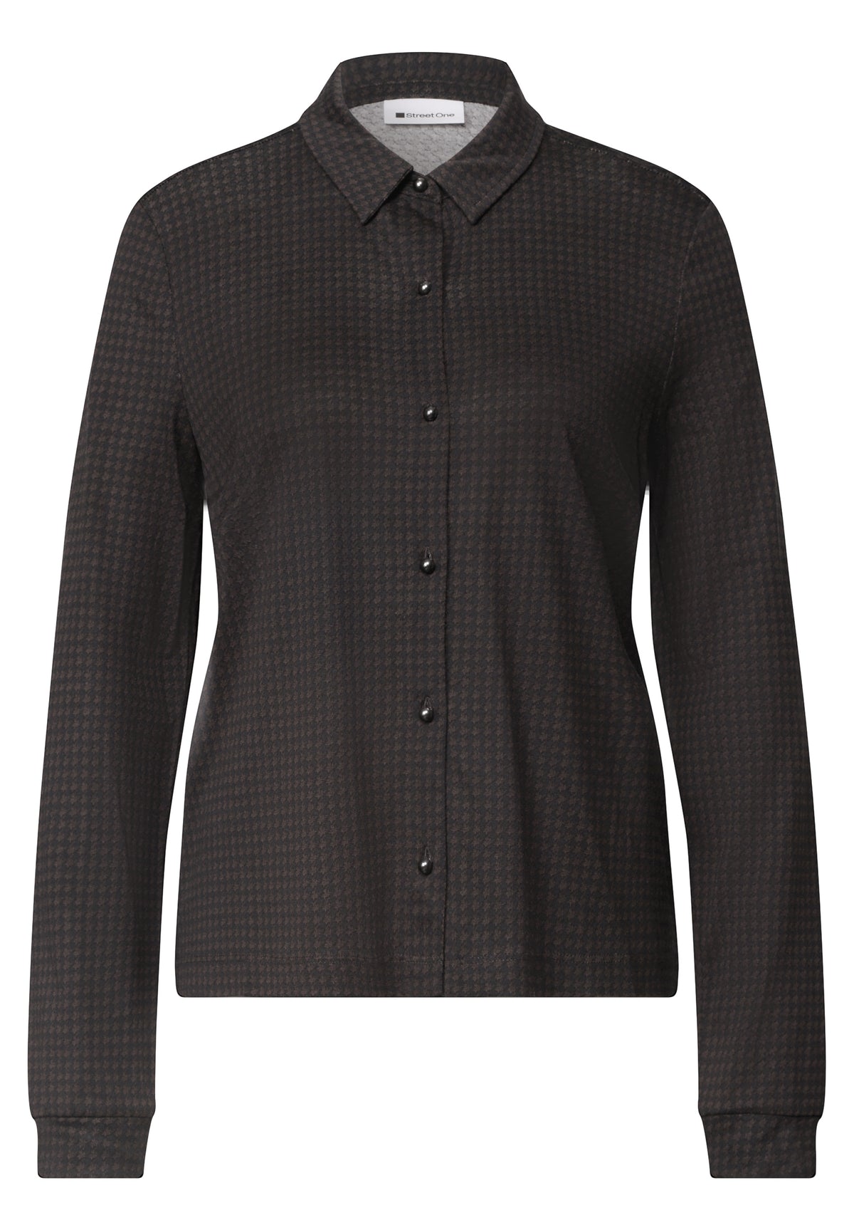 Street One Damen Langarm-Jerseyshirt im Blusen-Look - Dunkelbraun black coffee