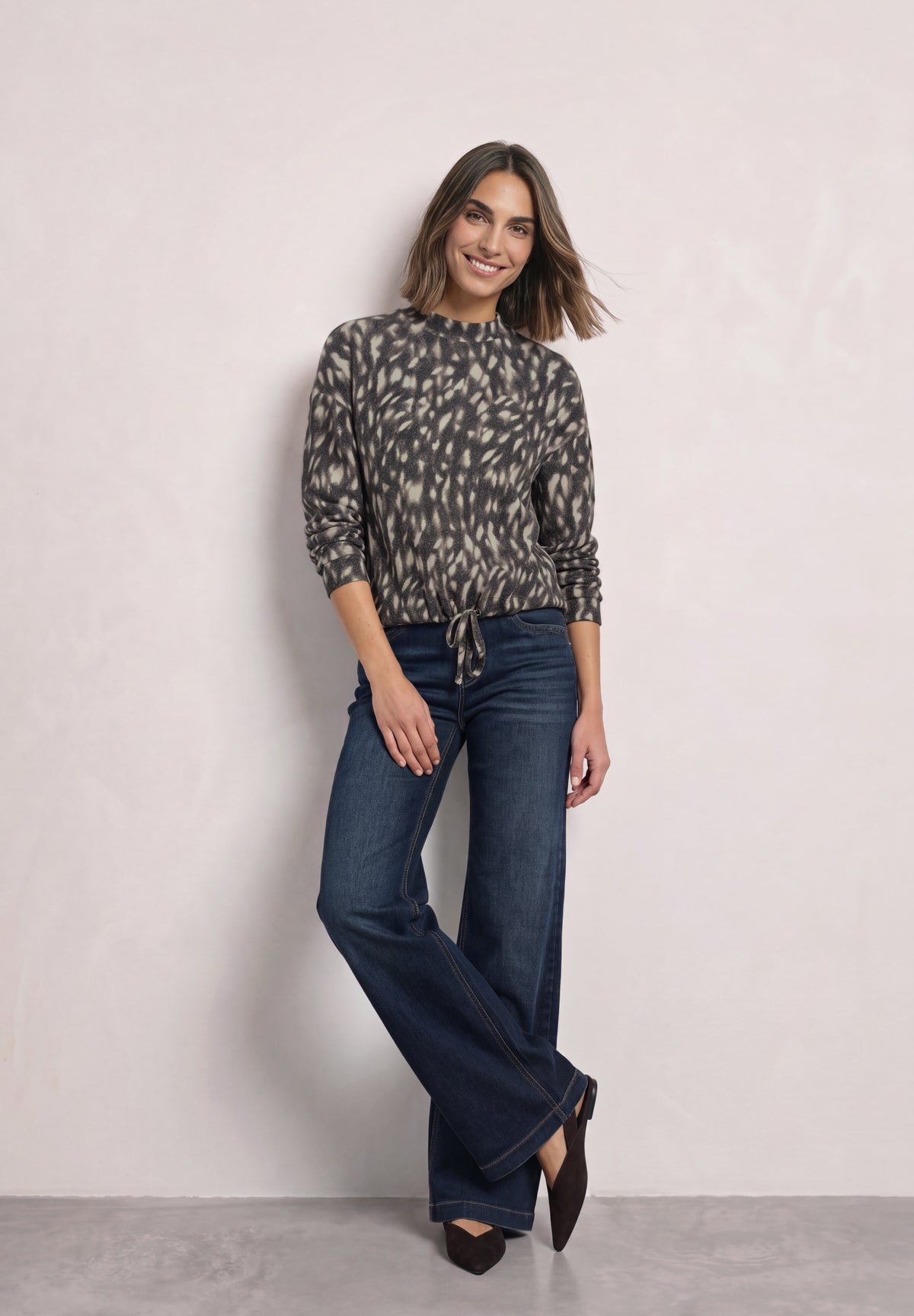Street One Damen Langarmshirt mit Turtle Neck und Muster - Schwarz Black
