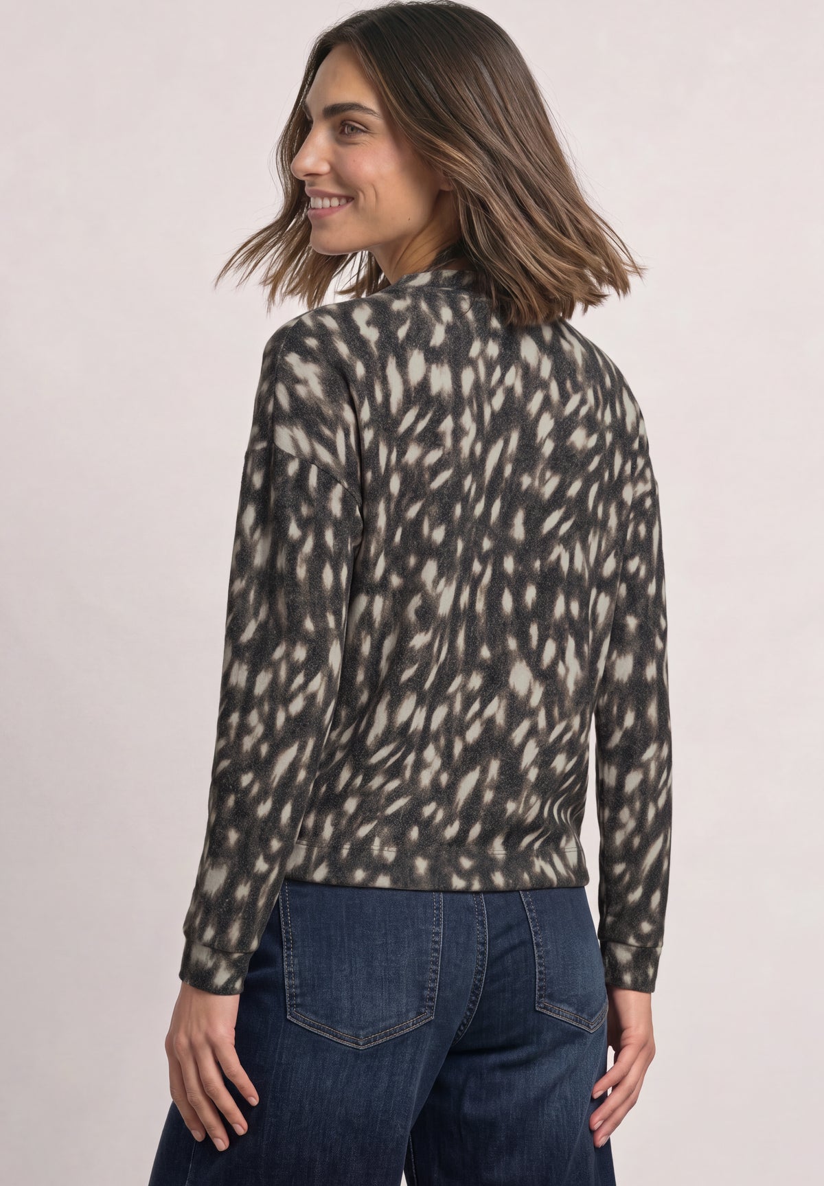 Street One Damen Langarmshirt mit Turtle Neck und Muster - Schwarz Black
