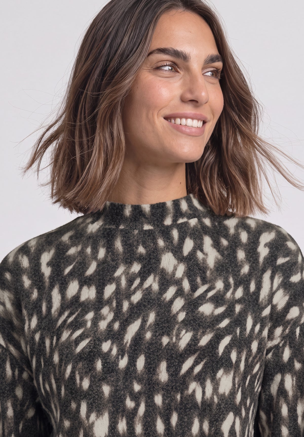 Street One Damen Langarmshirt mit Turtle Neck und Muster - Schwarz Black