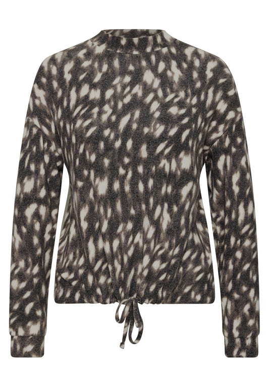 Street One Damen Langarmshirt mit Turtle Neck und Muster - Schwarz Black
