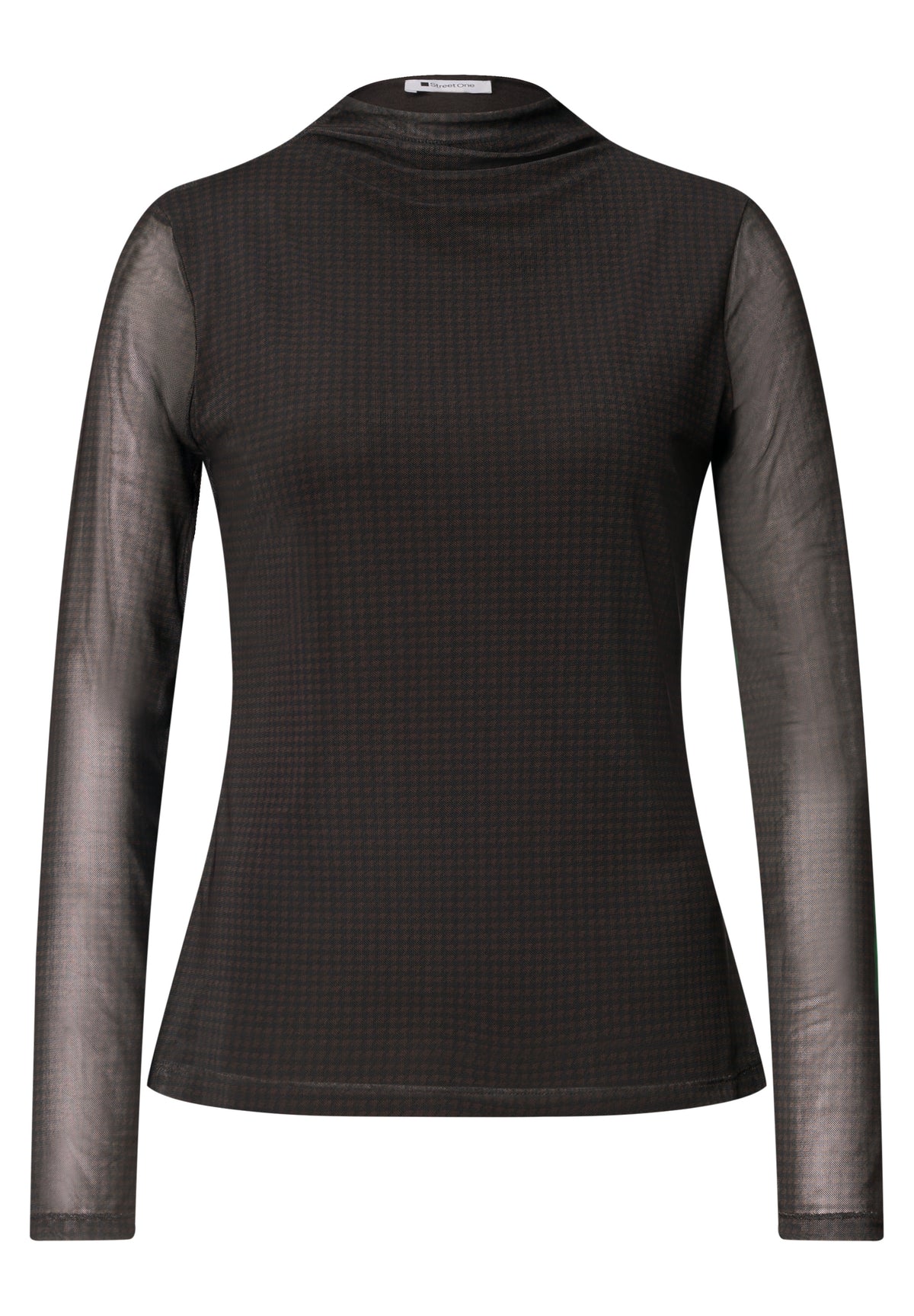 Street One Damen Meshshirt mit gerafftem Turtle Neck - Dunkelbraun black coffee