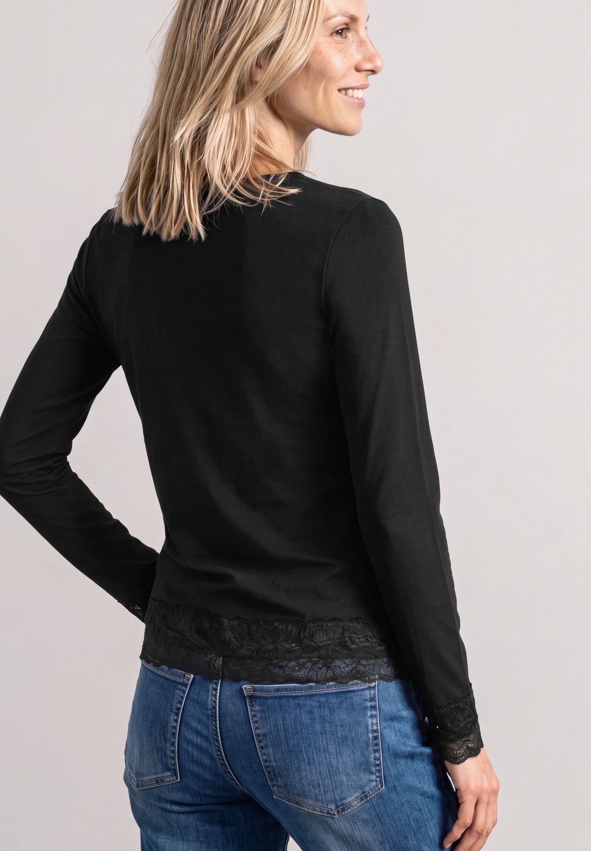 Street One Damen Langarmshirt mit Spitze - Schwarz Black