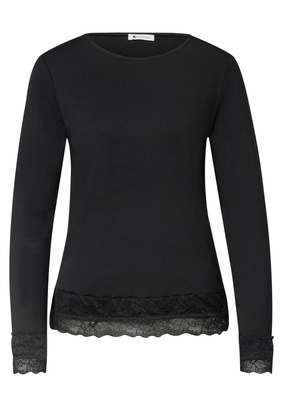 Street One Damen Langarmshirt mit Spitze - Schwarz Black