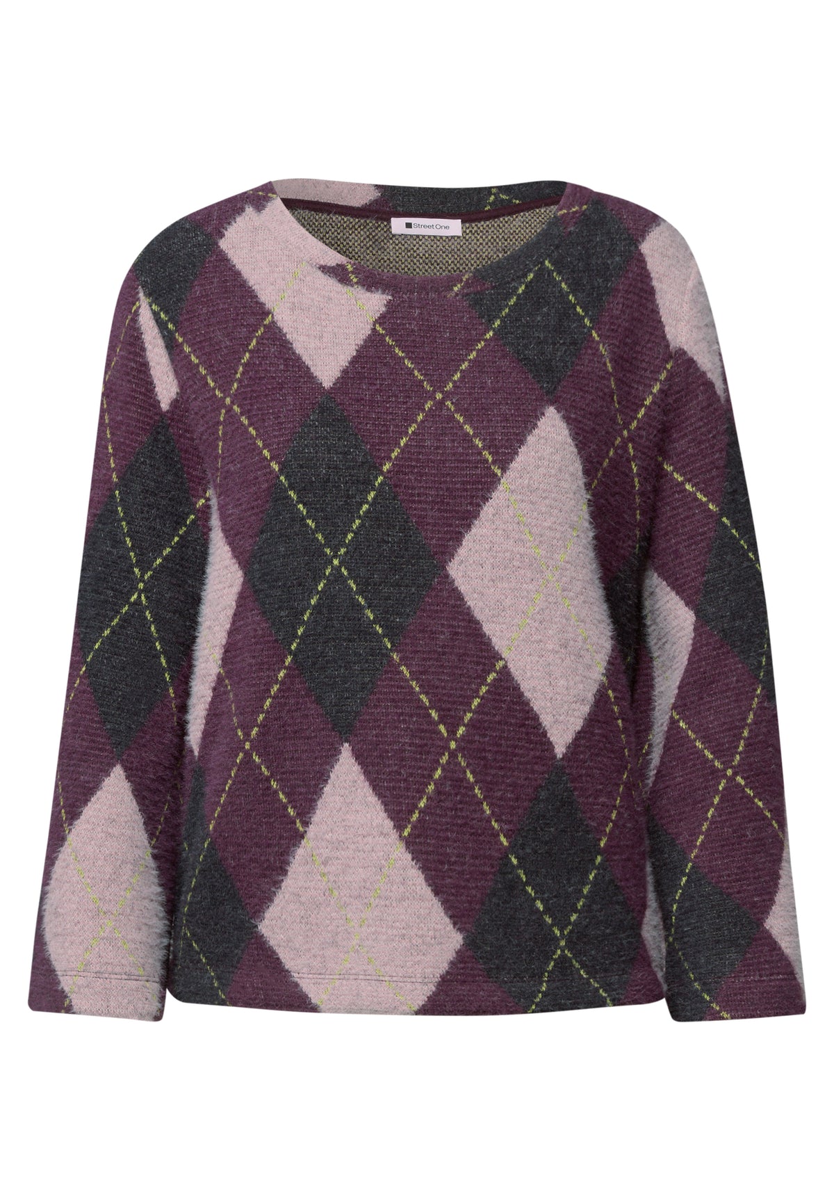 Street One Damen 3/4-Arm-Shirt mit Argylemuster - Pflaumenlila berry plum