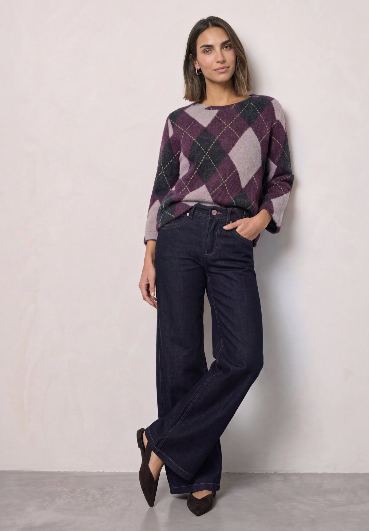 Street One Damen 3/4-Arm-Shirt mit Argylemuster - Pflaumenlila berry plum