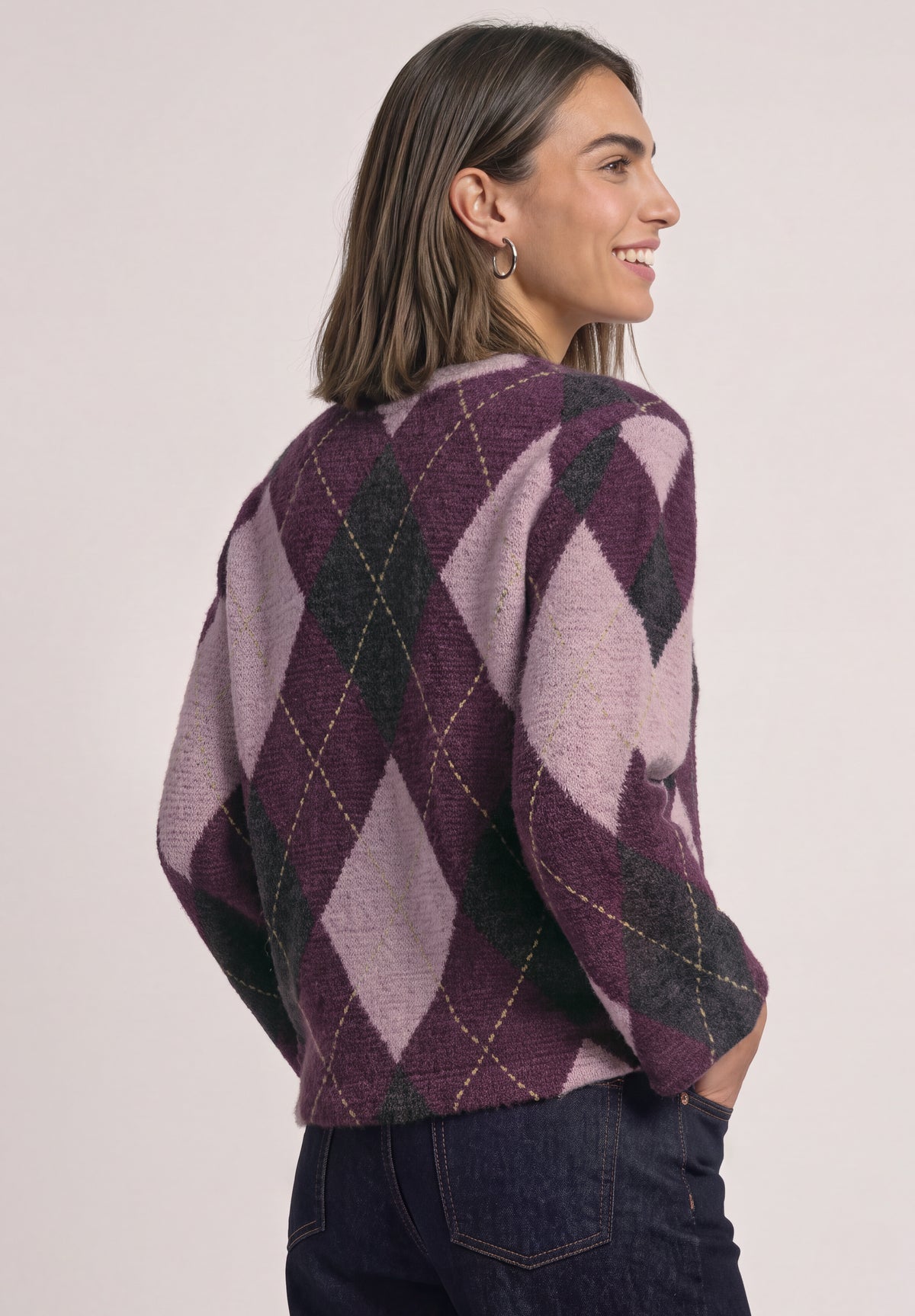 Street One Damen 3/4-Arm-Shirt mit Argylemuster - Pflaumenlila berry plum