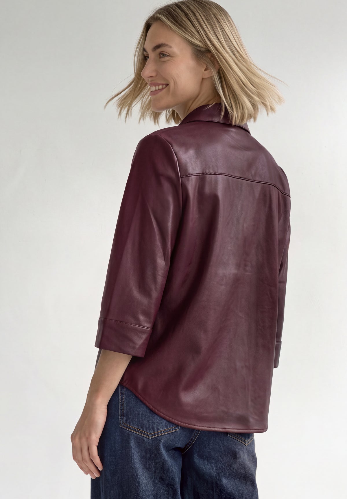 Street One Damen 3/4-Arm Hemdbluse im Leder-Look - Rot rustic rouge