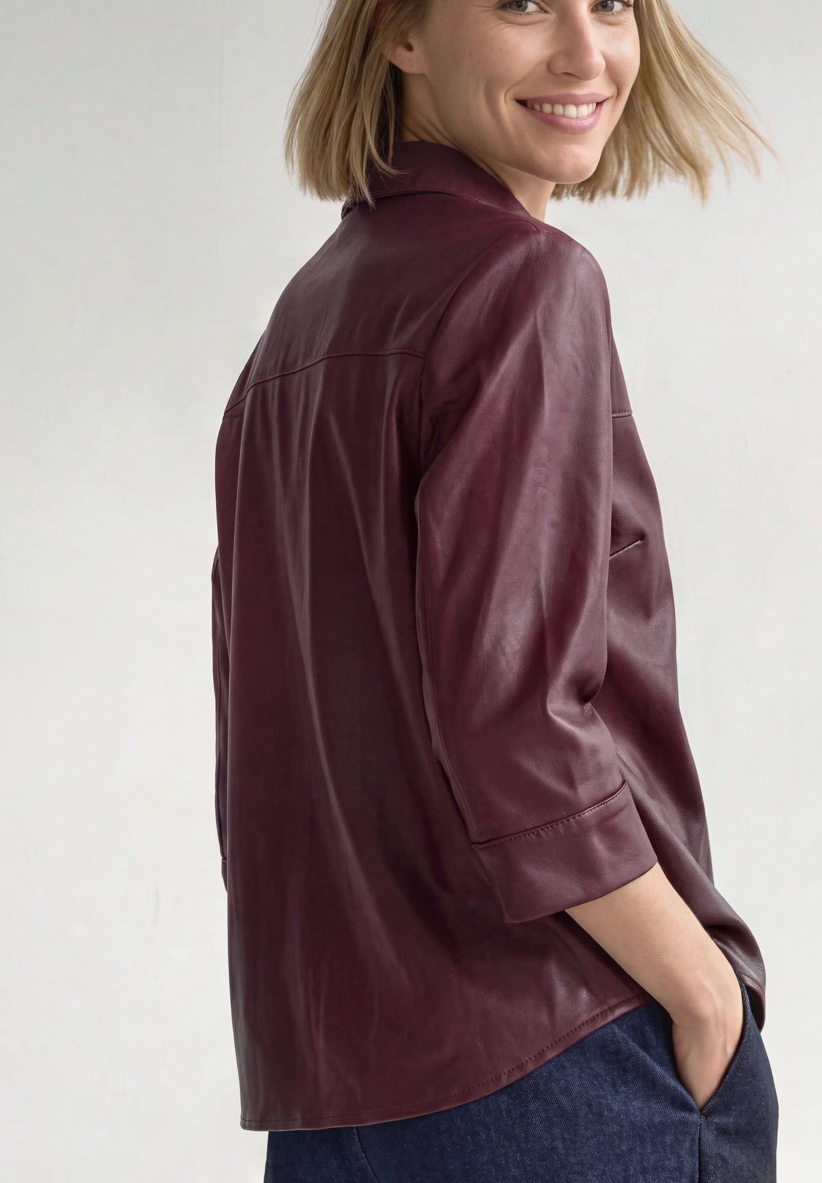 Street One Damen 3/4-Arm Hemdbluse im Leder-Look - Rot rustic rouge