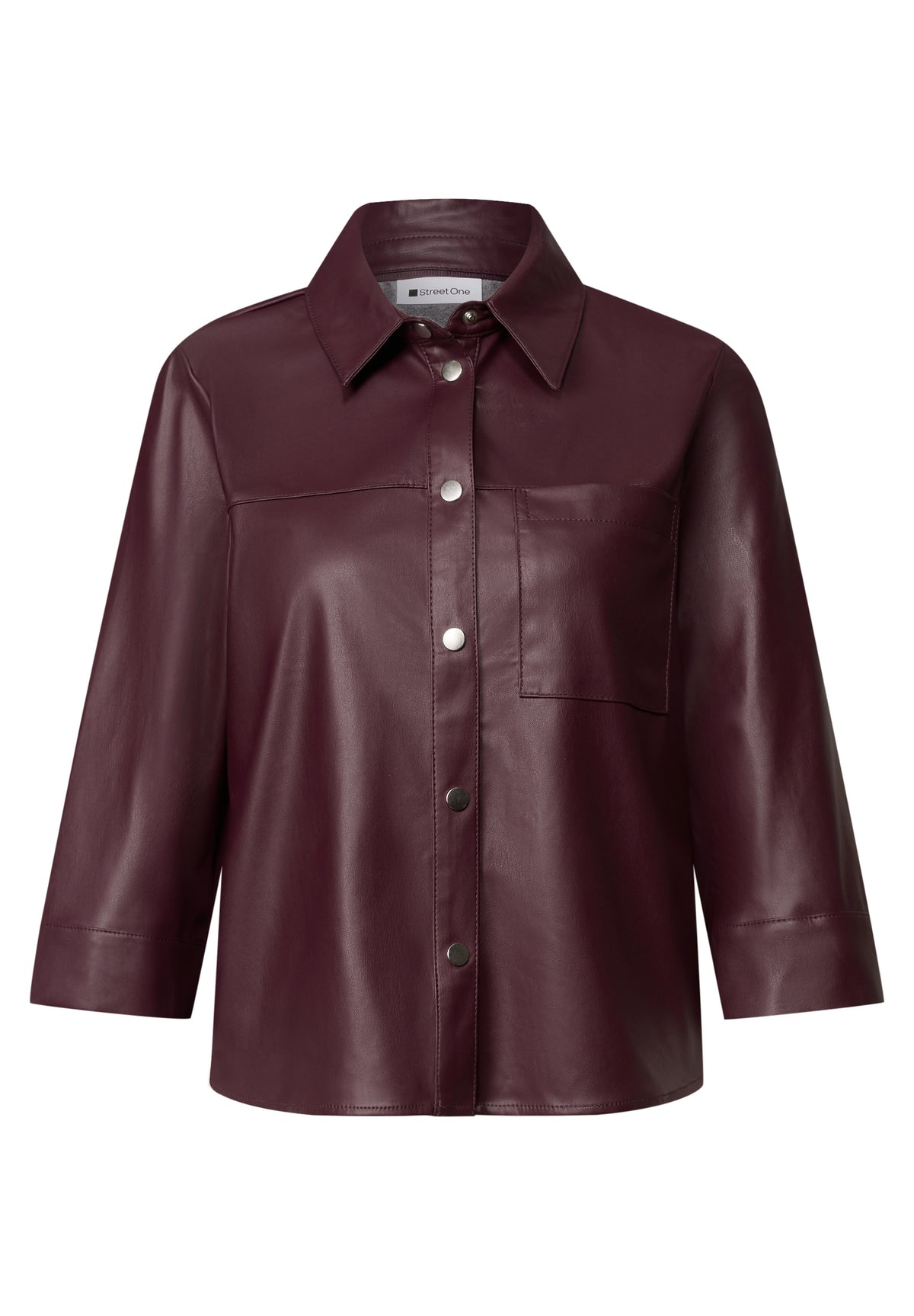 Street One Damen 3/4-Arm Hemdbluse im Leder-Look - Rot rustic rouge