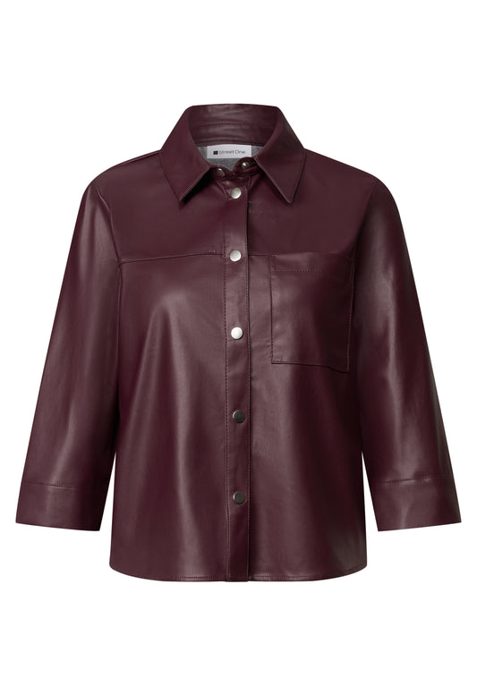 Street One Damen 3/4-Arm Hemdbluse im Leder-Look - Rot rustic rouge