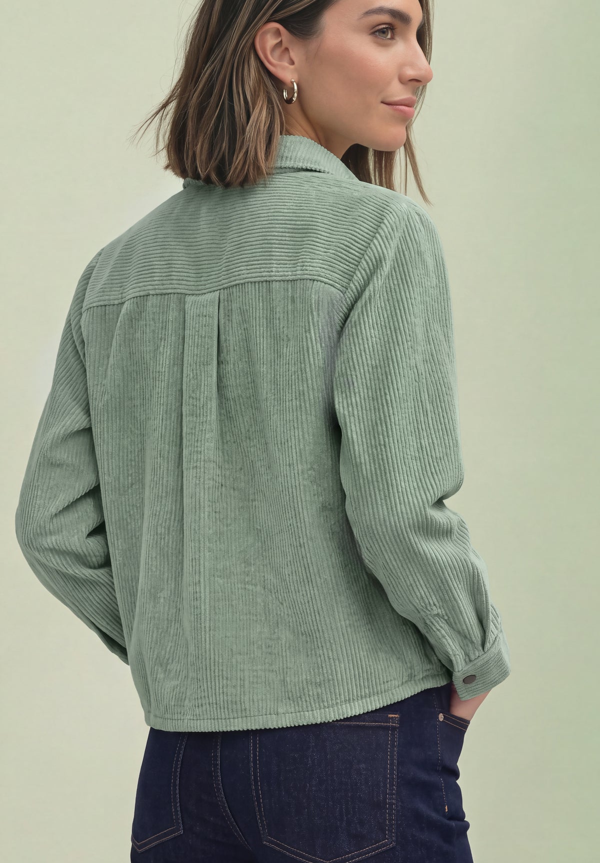 Street One Damen Langarm-Hemdbluse mit Cordmix - Eukalyptusgrün eucalyptus green