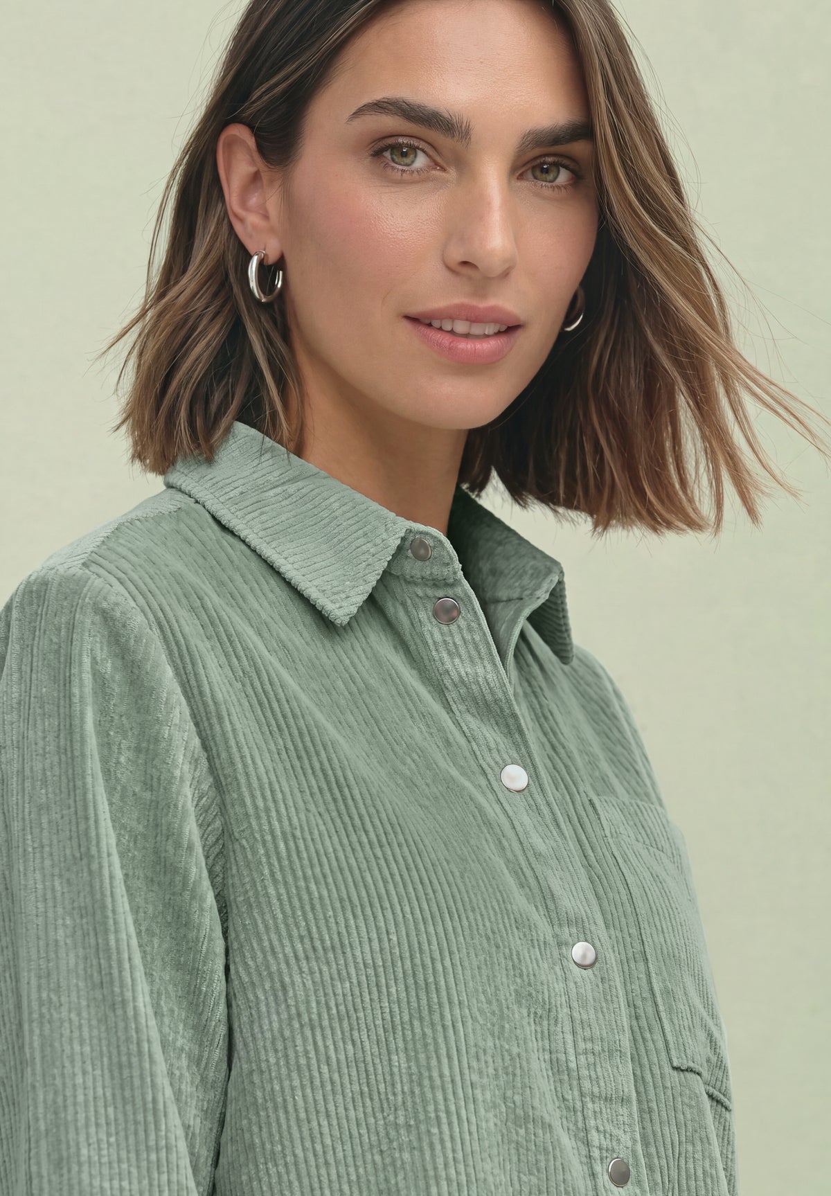 Street One Damen Langarm-Hemdbluse mit Cordmix - Eukalyptusgrün eucalyptus green