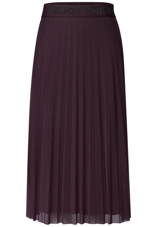 Street One Damen Mesh-Midirock mit Plissée - Pflaume berry plum