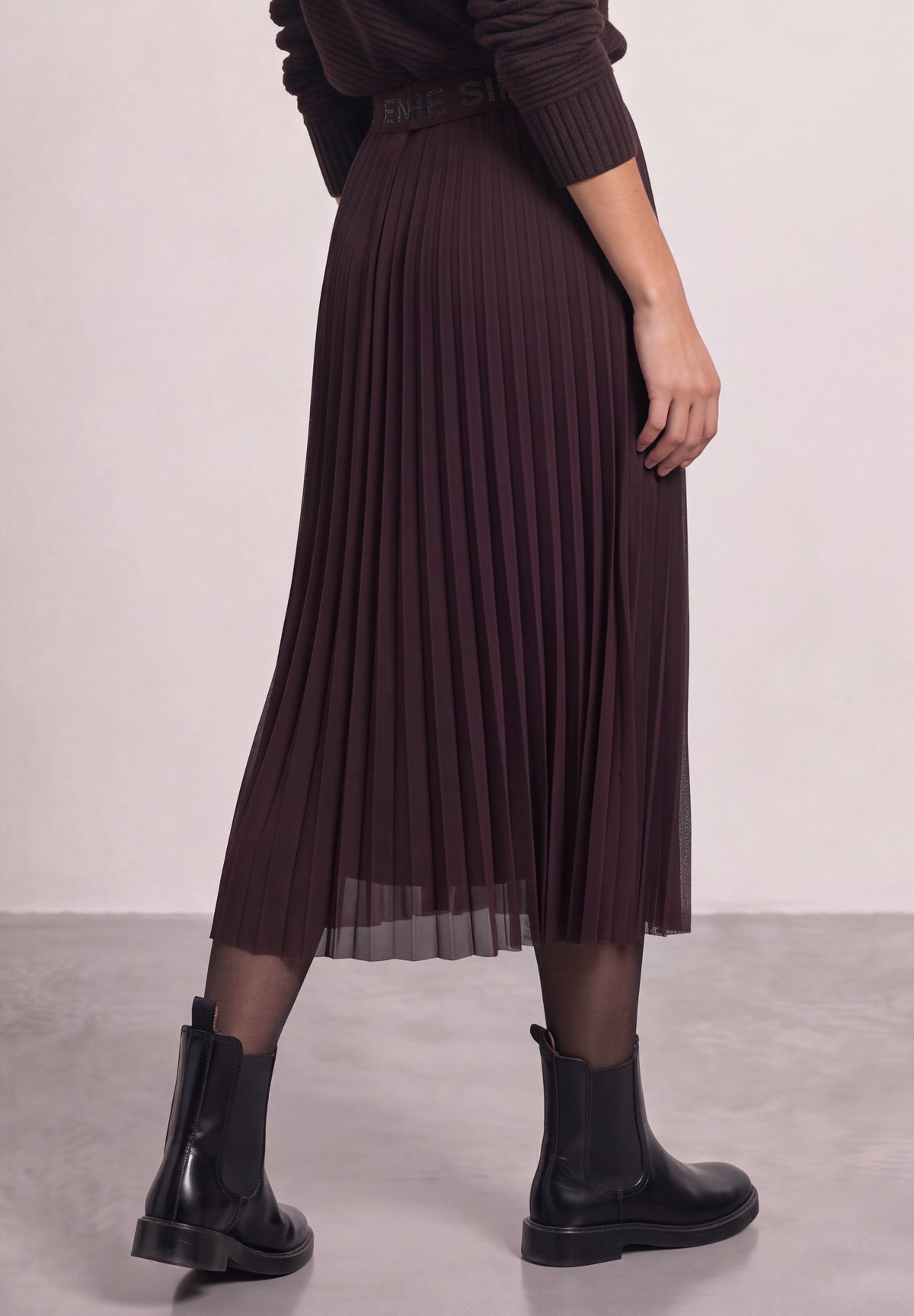 Street One Damen Mesh-Midirock mit Plissée - Pflaume berry plum