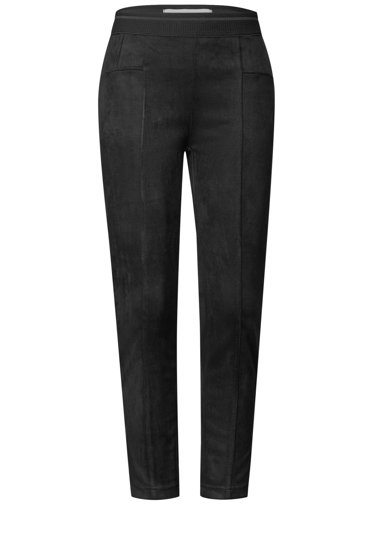 Street One Damen High Waist Skinny Leg Hose aus Velours - Schwarz Black